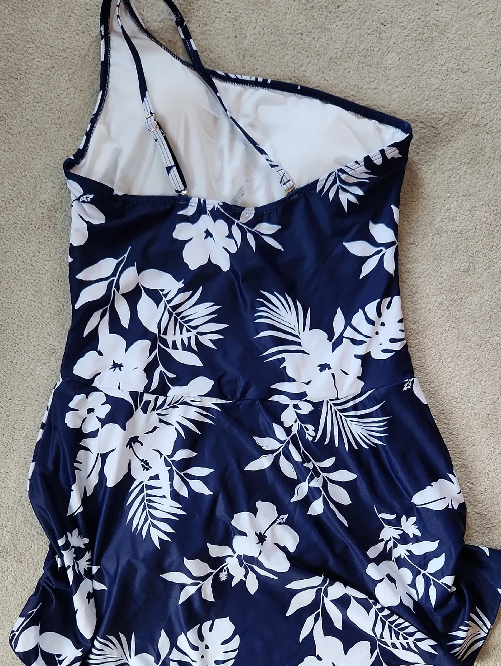 Women One Piece Swim Dress One Shoulder  Sarong Tie Skirt Tummy Control - large